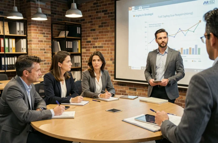 Groupe de participants à un atelier de conseils financiers prenant des notes lors d'une formation en stratégies d'investissement