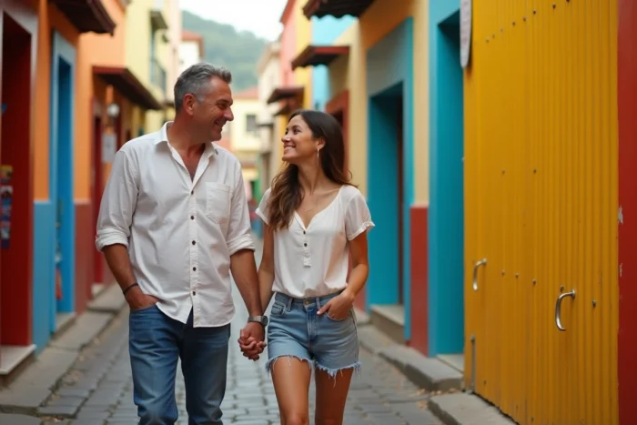 Couple se promenant dans le quartier de La Boca à Buenos Aires lors d'un voyage en Argentine