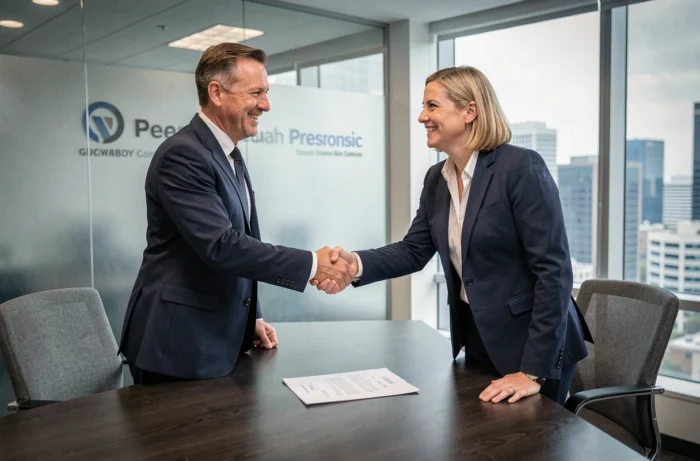 Signature d'un accord de prêt immobilier entre un courtier et un client dans une agence bancaire