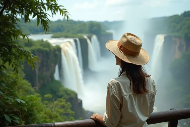 Femme contemplant les chutes d'Iguazu en Argentine lors d'un voyage en saison idéale